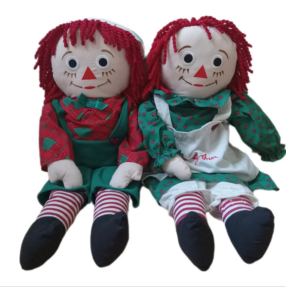 Vintage Hasbro SNOWDEN and FRIENDS Raggedy Ann & Andy Plush Dolls 24" - Picture 1 of 7